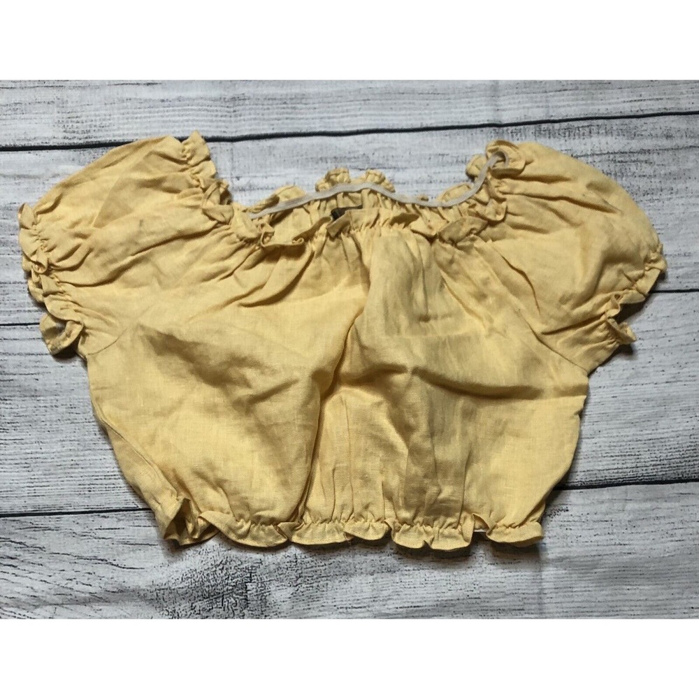Reformation Women’s Yellow Crop Top Ruffled Off The Shoulder Small R6